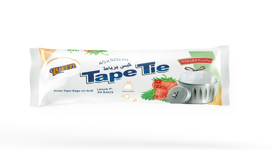 Queen Tape Tie Garbage Bags - Strawberry Scented -30 Bags-White-- كوين أكياس برباط - معطر فراولة-أبيض - 30كيس