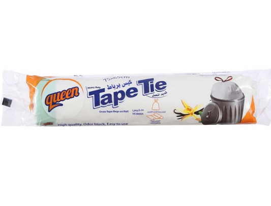 Queen Tape Tie Garbage Bags - Vanilla Scented -15 Bags-White-- كوين أكياس برباط - معطر فانيليا-أبيض - 15 كيس -