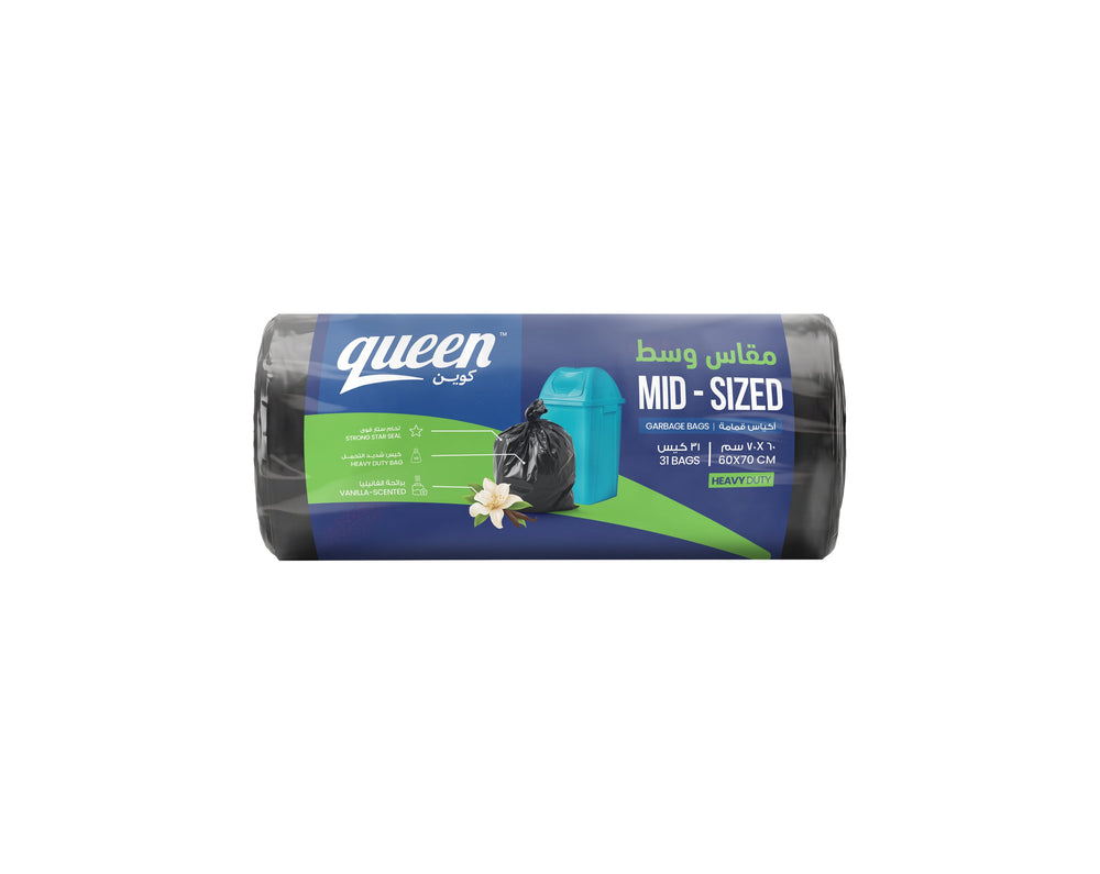 Queen Mid-sized Garbage Bags Roll - Black - 31 Bags (Heavy Duty)